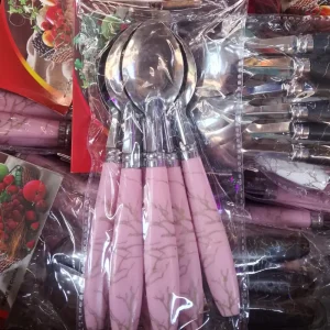 Stainless Steel Spoon Set With Plastic Handle Pink 6pcs